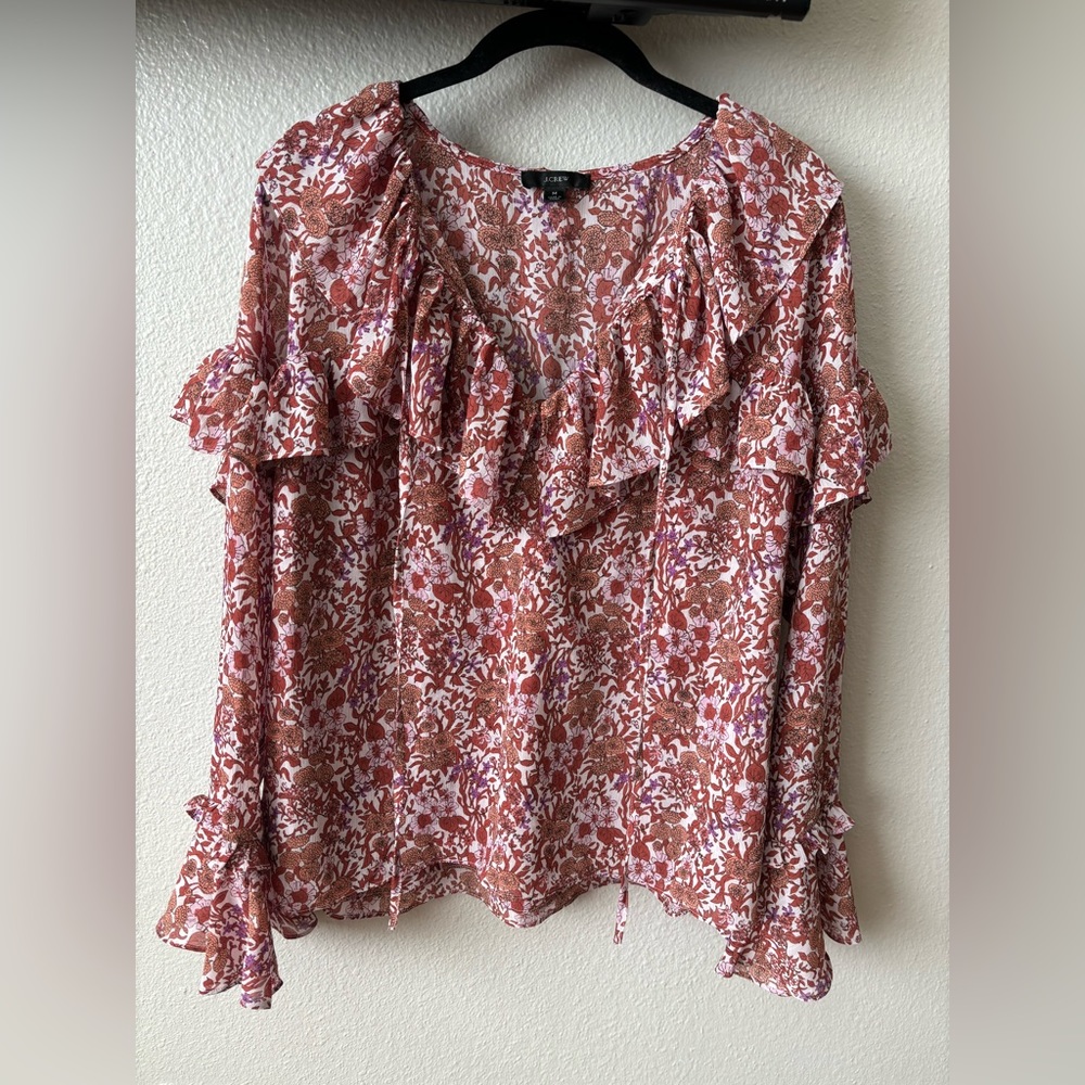 JCREW CRINKLE CHIFFON TOP IN FETE FLORAL WOMENS SIZE M BOHO STYLE